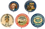 INSURANCE COMPANIES FIVE OF THE MOST GRAPHIC EARLY BUTTONS FROM HAKE CPB COLOR PLATES.