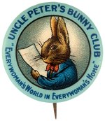 "UNCLE PETER'S BUNNY CLUB" GORGEOUS COLOR BUTTON FROM HAKE CPB BOOK COLOR PLATES.