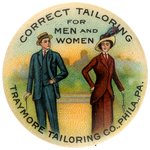 FASHION PLATE COUPLE PROMOTE "CORRECT TAILORING" RARE HAKE COLOR PLATE BUTTON.