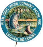 FISH BROS WAGON DRAMATIC AND COLORFUL BUTTON FROM HAKE BOOK COLOR PLATES.