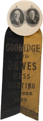 FIRST SEEN 1.5" COOLIDGE DAWES JUGATE BUTTON WITH MARYLAND EVENT RIBBON.