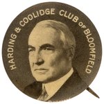 "HARDING AND COOLIDGE CLUB OF BLOOMFIELD" RARE UNLISTED NEW JERSEY BUTTON.