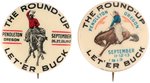 PENDLETON ROUND-UP PAIR OF EARLY RODEO BUTTONS FROM 1912-1913.