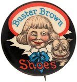 MAGNIFICENT BUSTER BROWN & TIGE BLACK BACKGROUND BUTTON C. 1915.