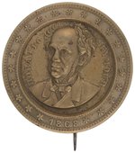 "HORATIO SEYMOUR 1868" BRASS SHELL UNLISTED IN THIS PIN-BACK BADGE FORMAT.