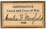 PERSONAL 1935 CONFERENCE BADGE OF AMELIA B.  MOORFIELD SUFFRAGIST AND PEACE ACTIVIST.