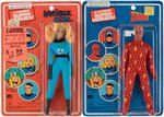 THE HUMAN TORCH AND THE INVISIBLE GIRL MEGO ACTION FIGURE PIN PIN CARDED PAIR.