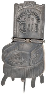 "PRESIDENTIAL CHAIR" MECHANICAL BADGE HIGH GRADE CONDITION FOR  HARRISON 1888.