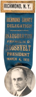 RARE "RICHMOND COUNTY DELEGATION" NEW YORK ROOSEVELT INAUGURAL BADGE.