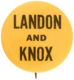 RARE "LANDON AND KNOX" BUTTON BY "IRWIN HODSON CO. PORTLAND, OR" UNLISTED IN HAKE.