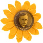 UNCOMMON "ALF M. LANDON" PORTRAIT BUTTON ON FELT SUNFLOWER.