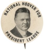 "NATIONAL HOOVER FOR PRESIDENT LEAGUE" PORTRAIT BUTTON HAKE #51.