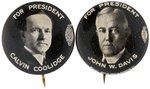 PAIR OF 1924 COOLIDGE AND DAVIS "FOR PRESIDENT" PORTRAIT BUTTONS.