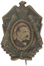 CLEVELAND UNLISTED CARDBOARD PHOTO IN ORNATE BRASS SHELL FRAME W/CANNONS, EAGLE, SHIELD.
