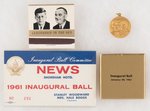 JFK INAUGURAL BALL "NEWS" BADGE, BOXED GOLD PLATE MEDAL, JUGATE MATCHES