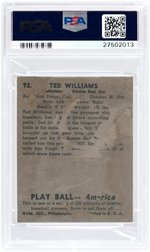 1939 PLAY BALL #92 TED WILLIAMS ROOKIE CARD PSA PR 1.