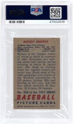 1951 BOWMAN #253 MICKEY MANTLE ROOKIE CARD PSA VG 3.