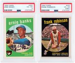 ERNIE BANKS & FRANK ROBINSON TOPPS PSA GRADED LOT OF EIGHT CARDS.