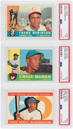 ERNIE BANKS & FRANK ROBINSON TOPPS PSA GRADED LOT OF EIGHT CARDS.