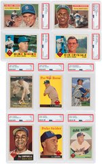 BROOKLYN/LA DODGERS MLB HALL OF FAME MEMBERS PSA GRADED LOT OF 15 CARDS.