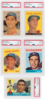 SANDY KOUFAX TOPPS PSA GRADED LOT OF SEVEN CARDS.