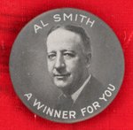 "AL SMITH A WINNER FOR YOU" BUTTON ON RARE CASPER, WYOMING "DELEGATE" RIBBON.