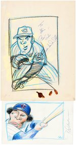 STEVE SAX ORIGINAL BASEBALL PLAYER ART PAIR SIGNED BY PLAYERS.