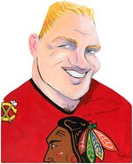 NHL GREAT BOBBY HULL SIGNED MIXED MEDIA ORIGINAL ART BY STEVE SAX.