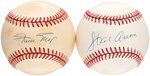 HANK AARON & WILLIE MAYS SINGLE-SIGNED BASEBALL PAIR.