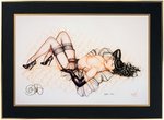 PIN-UP QUEEN BETTIE PAGE & OLIVIA DE BERARDINIS SIGNED "CRACKERS IN BED" FRAMED PRINT.