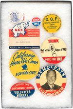 IKE AND GOP 9 UNCOMMON TO RARE PINBACKS FROM 1952-1956.