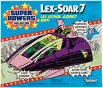 "SUPER POWERS COLLECTION - LEX LUTHOR" CARDED FIGURE & "LEX-SOAR 7" FACTORY-SEALED VEHICLE.