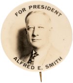 "FOR PRESIDENT ALFRED E. SMITH" REAL PHOTO PORTRAIT BUTTON.