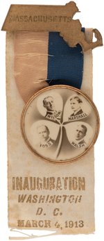 "WILSON MARSHALL FOSS" AND "WALSH" COATTAIL BUTTON ON "MASSACHUSETTS" INAUGURAL RIBBON BADGE.