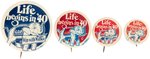 QUARTET OF VARIETIES OF WILLKIE "LIFE BEGINS IN '40" ELEPHANT BUTTONS.