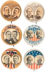 SIX McKINLEY/ROOSEVELT AND BRYAN/STEVENSON JUGATE BUTTONS.