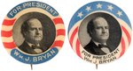 PAIR OF "FOR PRESIDENT WM. J. BRYAN" PORTRAIT BUTTONS FROM THE 1908 CAMPAIGN.