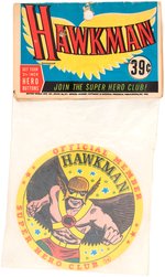 "HAWKMAN SUPER HERO CLUB" LARGE BUTTON FROM SERIES (16) IN ORIGINAL PACKAGING.