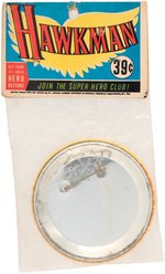 "HAWKMAN SUPER HERO CLUB" LARGE BUTTON FROM SERIES (16) IN ORIGINAL PACKAGING.