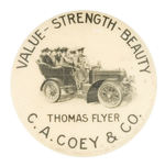 RARE 1902 "THOMAS FLYER" DEALERS BUTTON FROM HAKE COLLECTION & CPB.