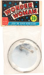 "WONDER WOMAN SUPER HERO CLUB" LARGE BUTTON FROM SERIES (14) IN ORIGINAL PACKAGING.