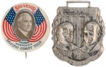 HARDING PACIFIC COAST TOUR PORTRAIT BUTTON AND "HARDING & COOLIDGE" HIGH RELIFE JUGATE WATCH FOB.