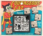 "COURAGEOUS CAT" SLIDING TILE PUZZLE ON STORE CARD.