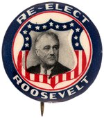 "RE-ELECT ROOSEVELT" CLASSIC SHIELD MOTIF BUTTON FROM 1936 CAMPAIGN HAKE #98.