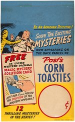 "POST'S CORN TOASTIES MAGIC MYSTERY SOLUTION CARD" LOT & STORE SIGN.