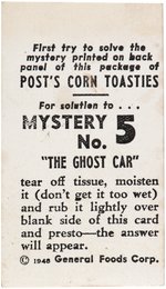 "POST'S CORN TOASTIES MAGIC MYSTERY SOLUTION CARD" LOT & STORE SIGN.