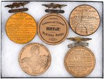 McKINLEY 1896 & 1900 CAMPAIGN  FOUR VARIETIES PLUS 1897 INAUGURAL 5" BRASS SHELL PORTRAIT BADGES.