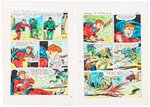 ARCHIE AS "PUREHEART THE POWERFUL" COMIC BOOK PAGE ORIGINAL ART PAIR W/COLOR GUIDES BY BILL VIGODA.