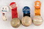 THIRTEEN BUTTONS WITH ATTACHMENTS INCLUDING CHAMPIONS/WORLD SERIES.