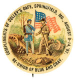 BEAUTIFULLY COLORED AND RARE 1897 "RE-UNION OF BLUE AND GRAY" BUTTON.